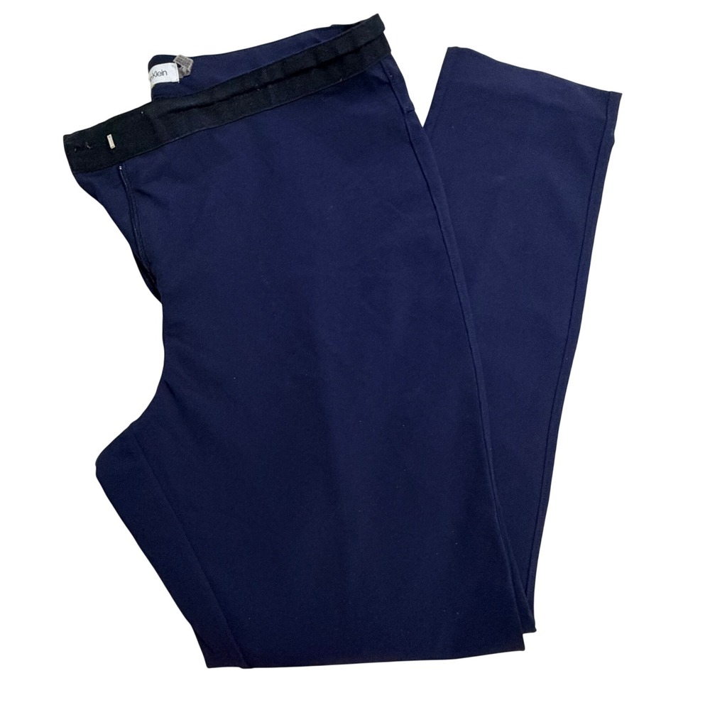 Calvin Klein Navy Blue Dress Pants Grosgrain Trim Stretch Trousers RN54163